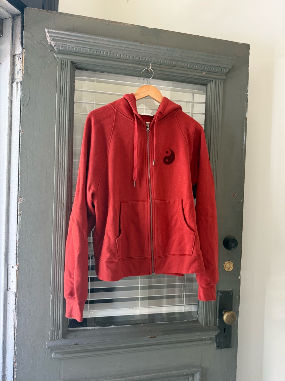 Spiritual Gangster Red Zip-Up Hoodie with Yin-Yang Logo